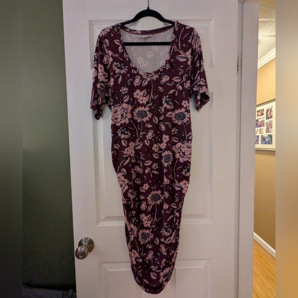 Motherhood Burgundy and Pink Floral Dress